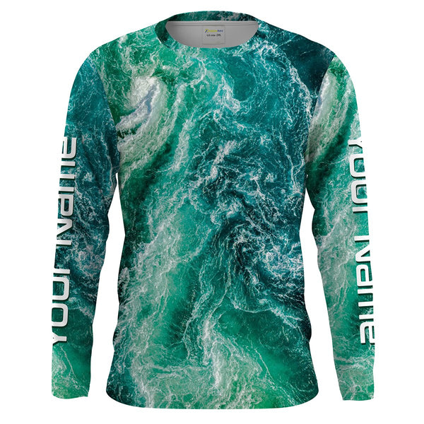 Custom Saltwater Long sleeve Fishing Shirts UV Protection, Sea wave camo Fishing Shirts - IPHW1475
