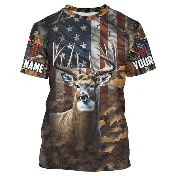 Personalized American Flag Deer Hunting Camo All Over Shirts Patriotic Deer Hunter Apparel For Men And Women IPHW5450