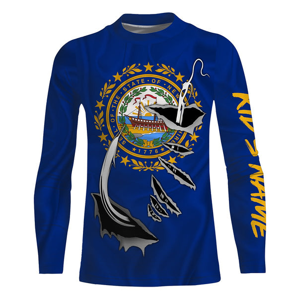 NewHampshire Flag 3D Fish Hook UV Protection Custom Long Sleeve performance Fishing Shirts UPF 30+ - IPHW498