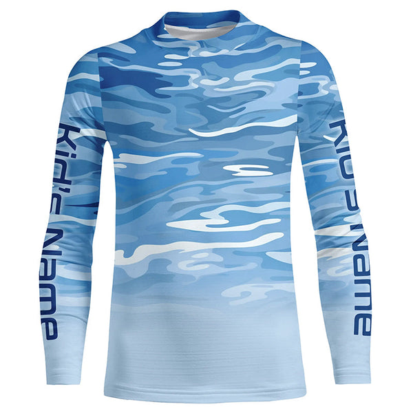 Blue Camo Custom Long Sleeve Tournament Performance Fishing Shirts For Charter Fishing Trip IPHW5795