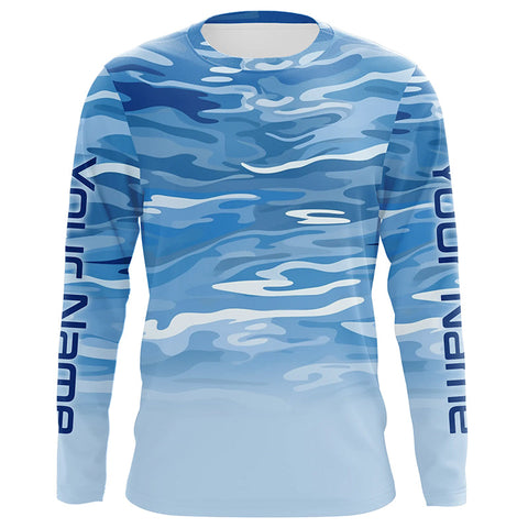 Blue Camo Custom Long Sleeve Tournament Performance Fishing Shirts For Charter Fishing Trip IPHW5795