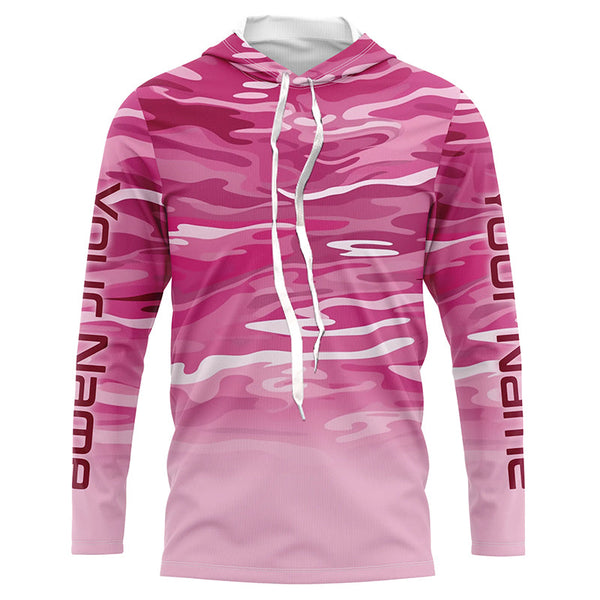 Pink Camo Custom Long Sleeve Tournament Performance Fishing Shirts For Charter Fishing Trip IPHW5797