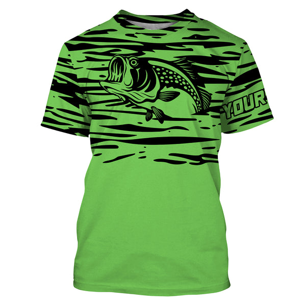 Largemouth bass fishing green color Custom Name All Over Printed UV Protection performance Fishing Shirts For Adult and Kid NQS2876