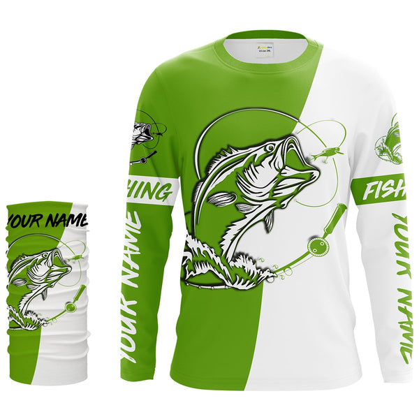 Custom Bass Fishing jerseys, Bass Fishing tatoo Long Sleeve Fishing tournament shirts | green - IPHW1354