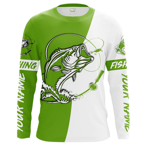 Custom Bass Fishing jerseys, Bass Fishing tatoo Long Sleeve Fishing tournament shirts | green - IPHW1354