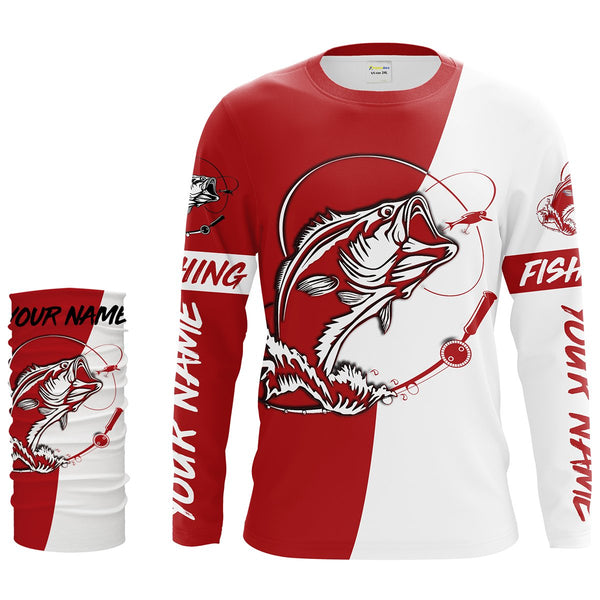 Custom Bass Fishing jerseys, Bass Fishing tatoo Long Sleeve Fishing tournament shirts | red - IPHW1355