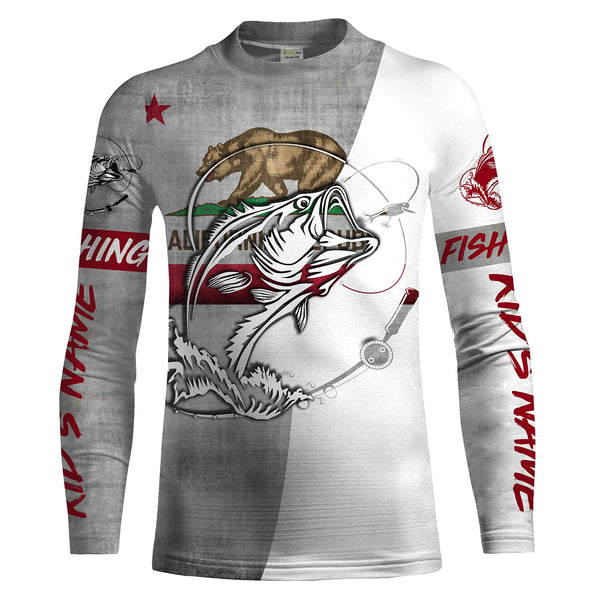 California Bass Fishing Custom Long Sleeve Fishing Shirts, California Flag Fishing Shirts for men - IPHW1609