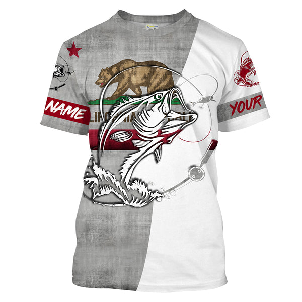 California Bass Fishing Custom Long Sleeve Fishing Shirts, California Flag Fishing Shirts for men - IPHW1609