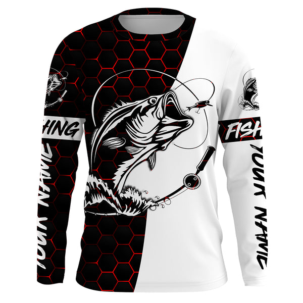 Custom Bass Fishing Long Sleeve performance Fishing Shirts, personalized Bass Fishing jerseys | red IPHW2736
