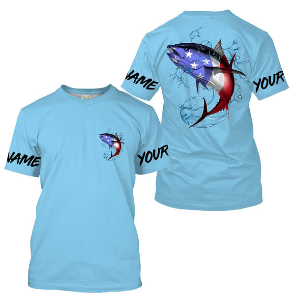 Tuna Fishing American Flag Custom performance Long Sleeve Fishing Shirts, Patriotic Fishing gifts | blue - IPHW1508