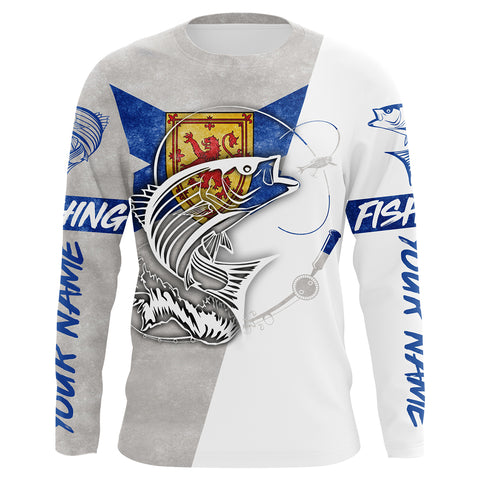 Personalized Striped Bass Long sleeve Fishing Shirts, Nova Scotia flag  Fishing apparel IPHW3212