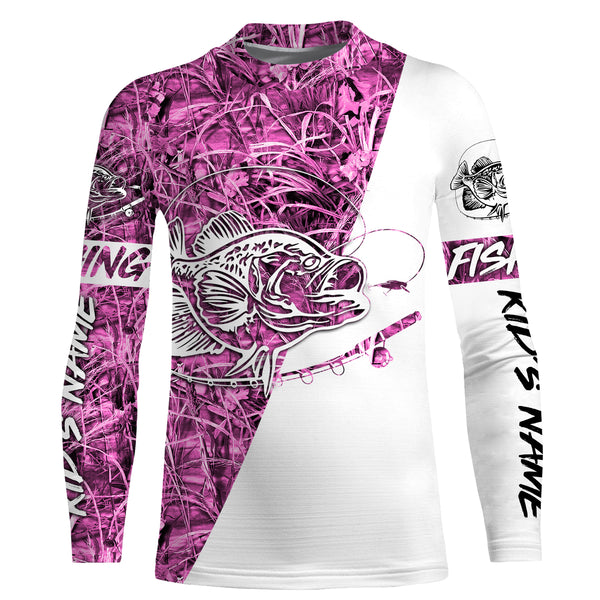 Crappie pink camo Fishing Shirts, Crappie fishing Custom Long sleeve Fishing Shirts Fishing apparel IPHW3217