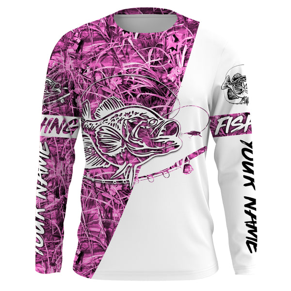 Crappie pink camo Fishing Shirts, Crappie fishing Custom Long sleeve Fishing Shirts Fishing apparel IPHW3217