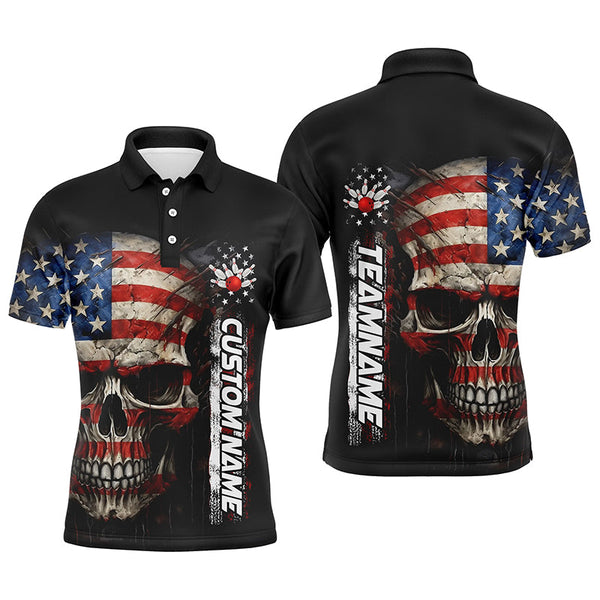 Personalized Skull Bowling Shirt For Men Custom Team'S Name American Flag Bowler Jersey IPHW5158