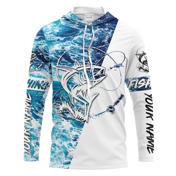 Tuna Saltwater Fishing Custom Long Sleeve Fishing Shirts, personalized Sea wave camo Fishing Shirts - IPHW1661