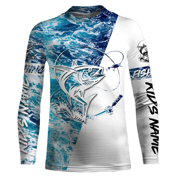 Tuna Saltwater Fishing Custom Long Sleeve Fishing Shirts, personalized Sea wave camo Fishing Shirts - IPHW1661