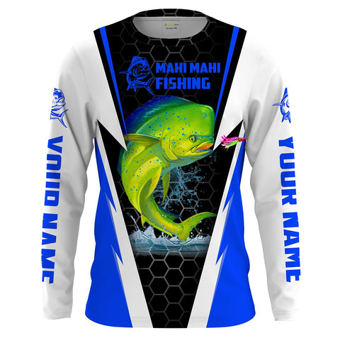 Personalized Mahi Mahi Long Sleeve Fishing Shirts, Custom Mahi Mahi Fishing apparel | blue - IPHW1369