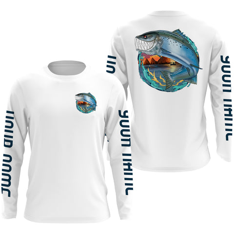 Custom Angry Chinook King Salmon Fishing jerseys, Salmon Long sleeve performance Fishing Shirts IPHW3395