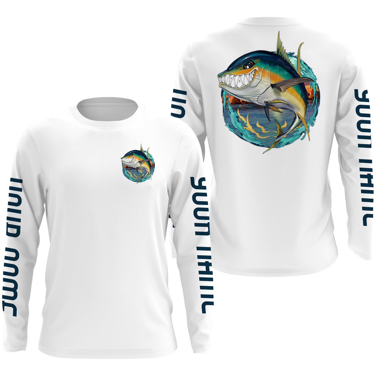 Custom Angry Yellowfin Tuna Fishing jerseys, Tuna Long sleeve performance Fishing Shirts IPHW3397