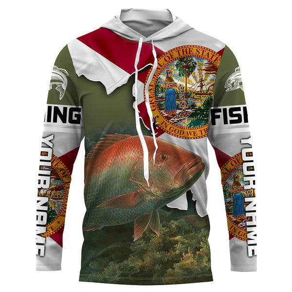 Red Snapper Florida Flag Custom Long Sleeve performance Fishing Shirts, Patriotic Fishing gifts - IPHW1828