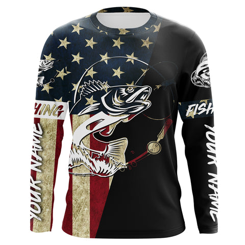 Personalized Walleye American Flag Fishing Shirts, Patriotic Walleye Fishing jerseys - IPHW1829