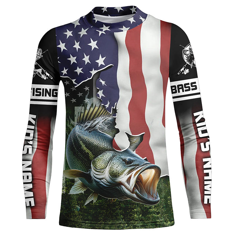 Personalized American Flag Bass Fishing Shirts, Patriotic Bass