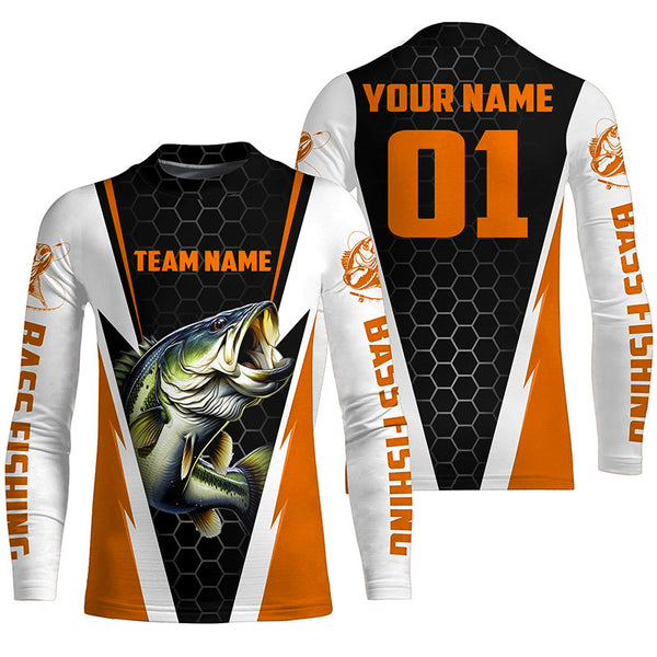Personalized Bass Fishing Sport Jerseys, Bass Fishing Long Sleeve Tournament Shirts | Orange IPHW4382