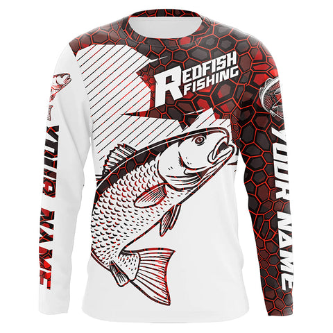 Custom Redfish Fishing Jerseys, Red Drum Long Sleeve Saltwater Fishing Tournament Shirts |Red Camo IPHW4391