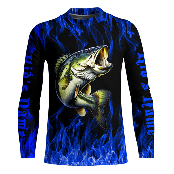 Custom Bass Fishing jerseys, Bass Long sleeve Fishing Shirts personalized Fishing gifts | blue IPHW3535