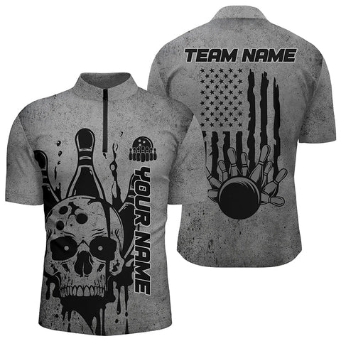 Custom American Flag Skull Bowling Shirts For Men, Patriotic Team Bowling Jerseys IPHW5845