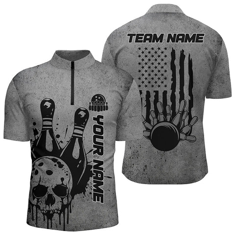 Custom American Flag Skull Bowling Shirts For Men, Patriotic Team Bowling Jerseys IPHW5846