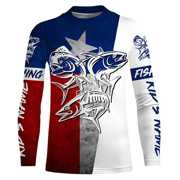 Texas Flag Fishing Shirts Offshore slam Wahoo, Mahi Mahi, Tuna Personalized Fishing gifts IPHW3540