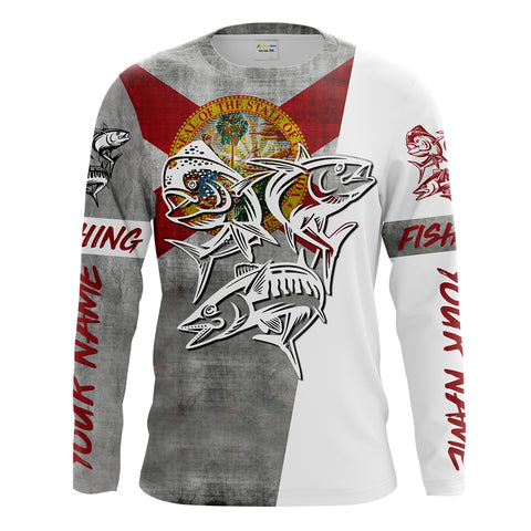 Florida Mahi Mahi, Wahoo, Tuna Fishing Custom Long Sleeve Fishing Shirts, Florida Flag Fishing Shirts for men - IPHW1654