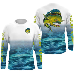Customize Name Angry Mahi Mahi Dorado Saltwater UV Protection Fishing Shirts, Mahi Tournament Shirts IPHW3772 Kid Long Sleeves UPF / L