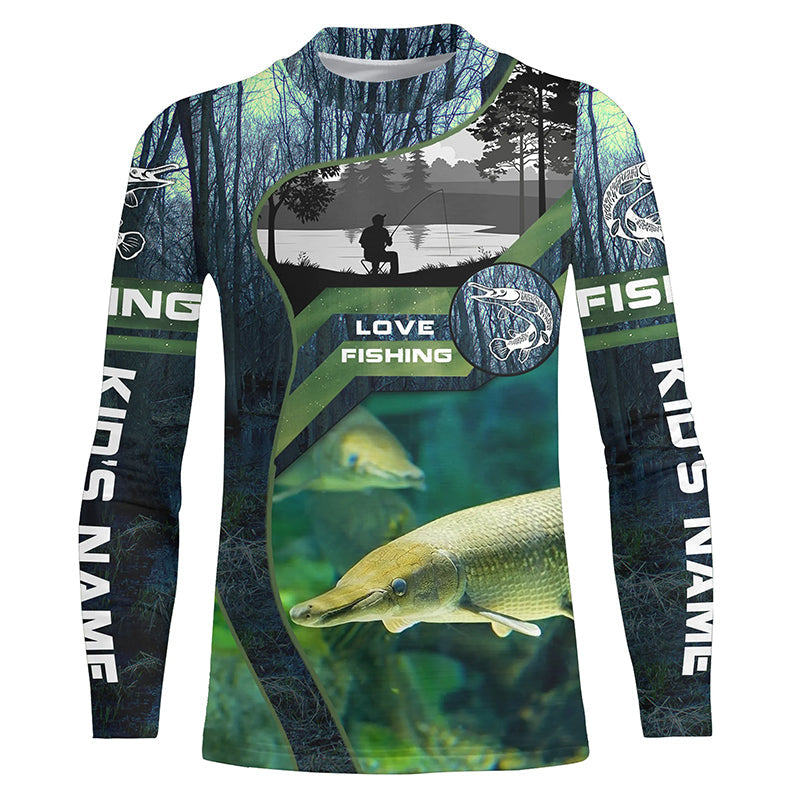 Alligator Gar Custom Long Sleeve UV Fishing Shirts, Gar Hunter Fishing Gifts IPHW3938, Long Sleeves Hooded UPF / M