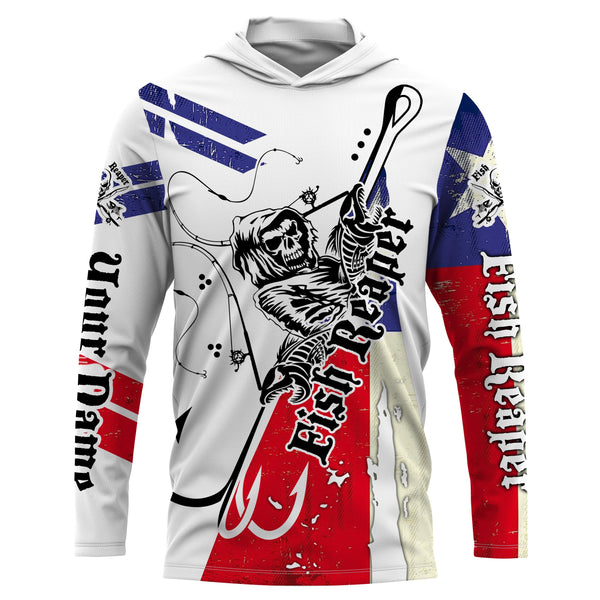 Fish reaper Texas Flag Custom UV Long Sleeve Fishing Shirts, personalized Patriotic Fishing gifts - IPH1871