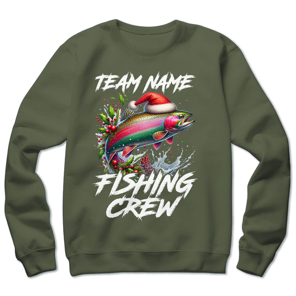Custom Christmas Rainbow Trout Fishing Team Shirts, Trout Fishing Crew Sweatshirt Fishing Gifts IPHW5667