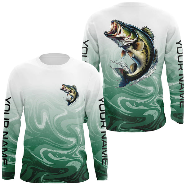 Custom Largemouth Bass Long Sleveeve Tournament Camo Fishing Shirts, Bass Fishing Jerseys IPHW6042