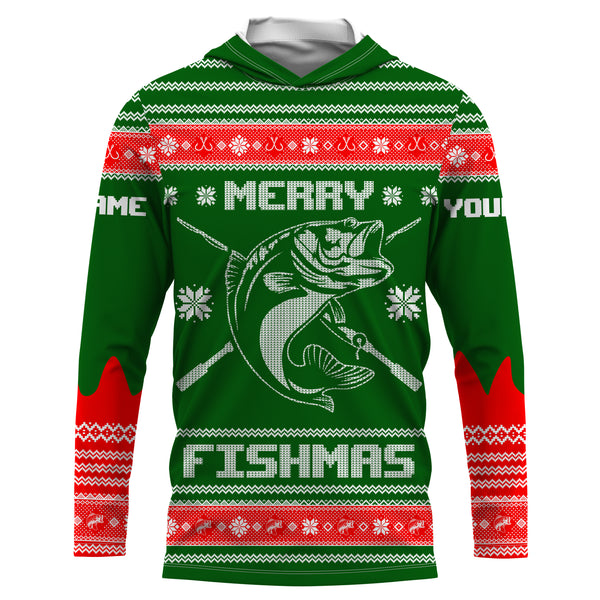 Bass Fishing Merry Fishmas Ugly Sweater pattern Custom Long Sleeve Fishing Shirts, Christmas Fishing gifts - IPHW1872