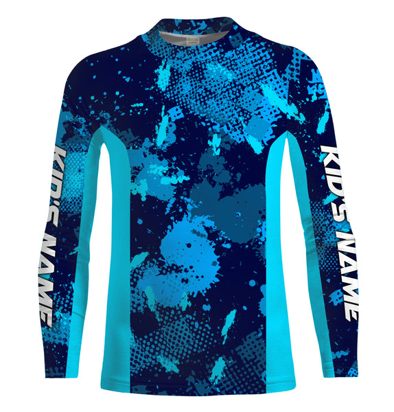 Fishing teal blue camo Custom UV Long Sleeve Fishing Shirts, UV Protection Outdoor shirts - IPHW1225