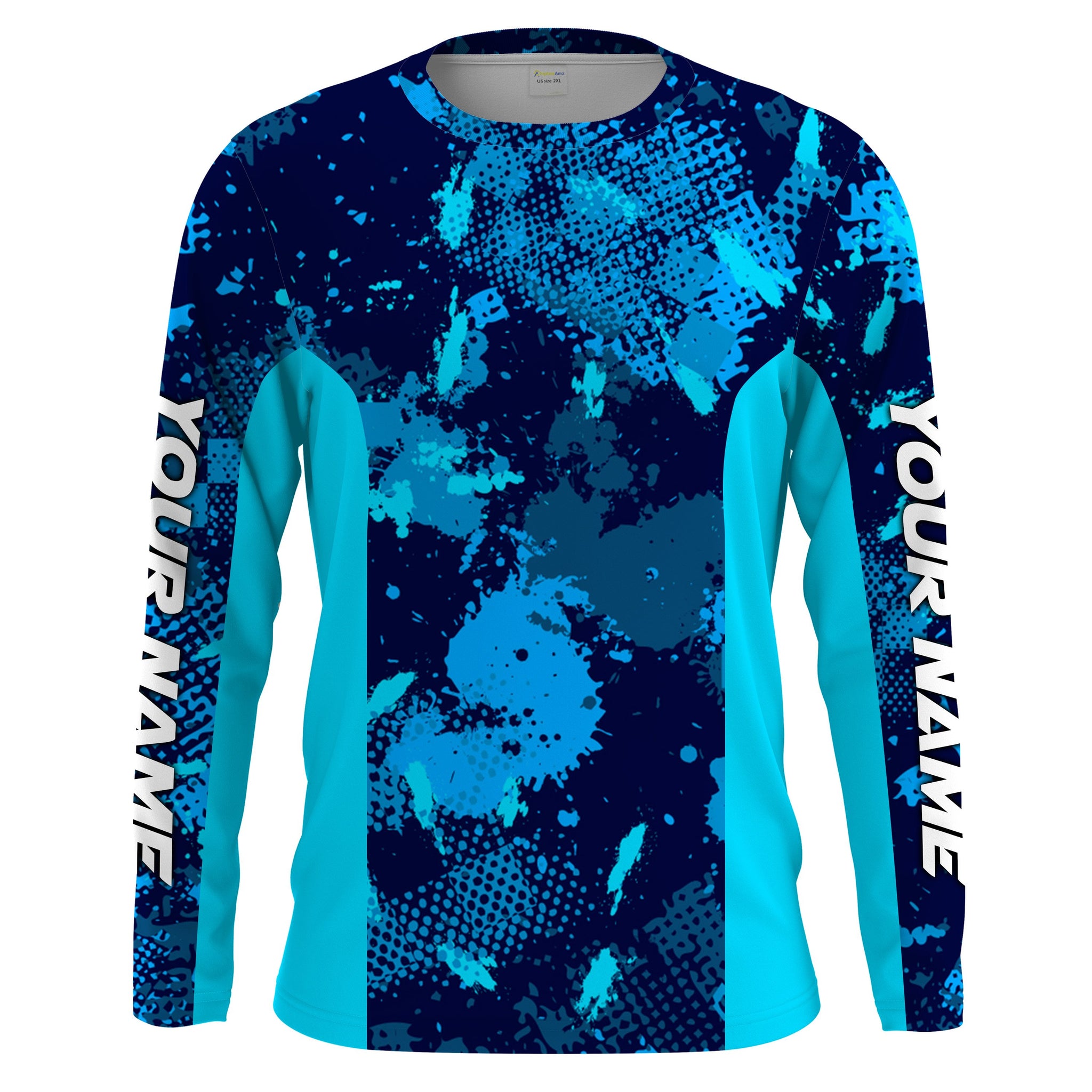 Fishing Teal Blue Camo Custom UV Long Sleeve Fishing Shirts, UV Protection Outdoor Shirts - IPHW1225 T-Shirt UPF / XL