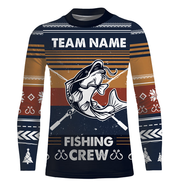 Catfish Fishing Crew Ugly sweater pattern Custom Long Sleeve Fishing Shirts, Catfish Fishing Christmas gifts for Fishing team - IPHW1878