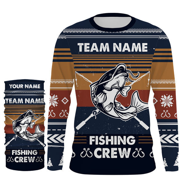 Catfish Fishing Crew Ugly sweater pattern Custom Long Sleeve Fishing Shirts, Catfish Fishing Christmas gifts for Fishing team - IPHW1878
