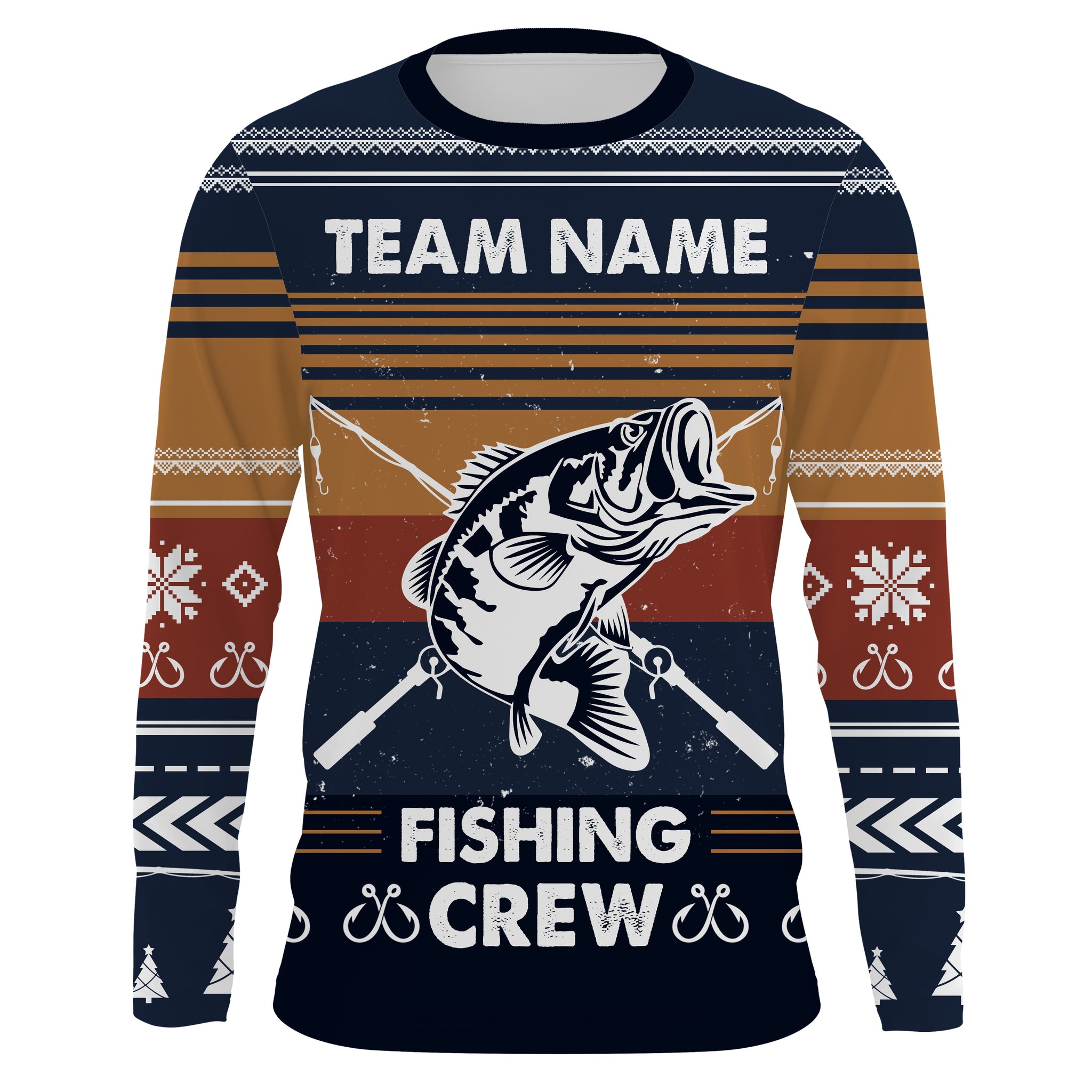 Bass Fishing Crew Ugly Sweater Pattern Custom Bass Fishing Christmas Gifts IPHW1879, Long Sleeves UPF / 2XL