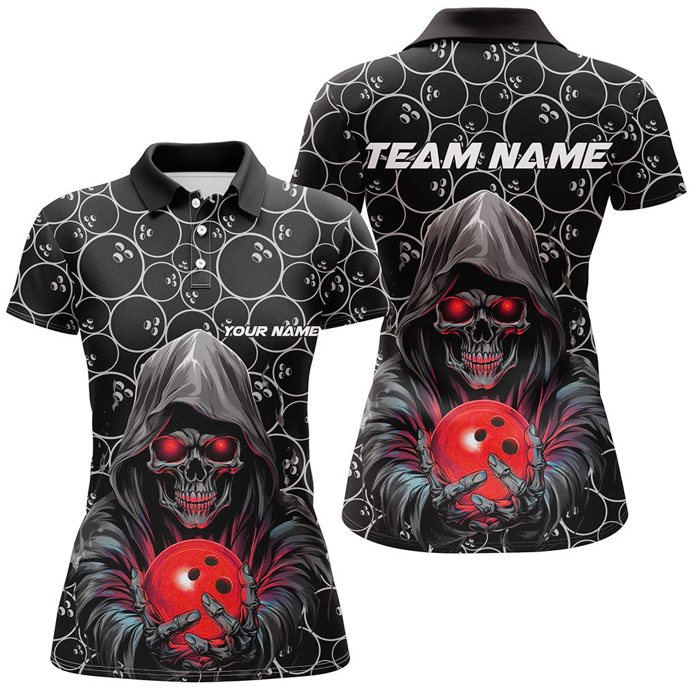 Custom Bowlers Outfits Skull Red Bowling Polo Shirts Women Bowling League Team Jerseys IPHW5388
