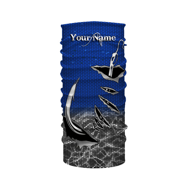 3D Fish hook Custom UV Protection Long Sleeve performance Fishing Shirts, personalized Fishing gift ideas | blue - IPHW1705