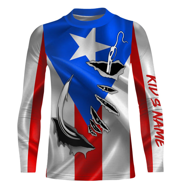 Puerto Rico Fishing 3D Fish Hook Flag UV protection quick dry custom name long sleeves shirts UPF 30+ personalized Patriotic Fishing gifts - IPHW370
