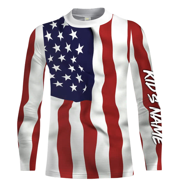 Personalized 3D American Flag Patriotic Long Sleeve performance Shirts, UV Protection UPF 30+ - IPHW1107