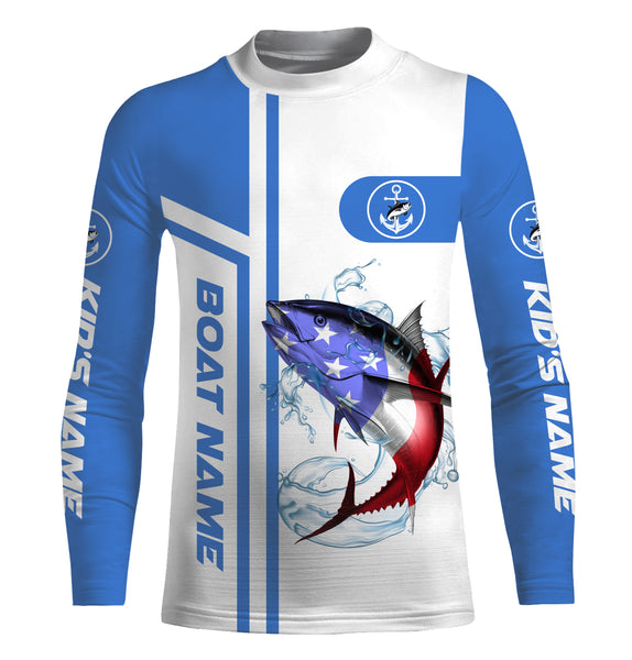 Tuna Fishing American Flag Custom Long Sleeve performance Fishing Shirts, personalized Patriotic Fishing gifts Fishing jerseys - IPHW1713