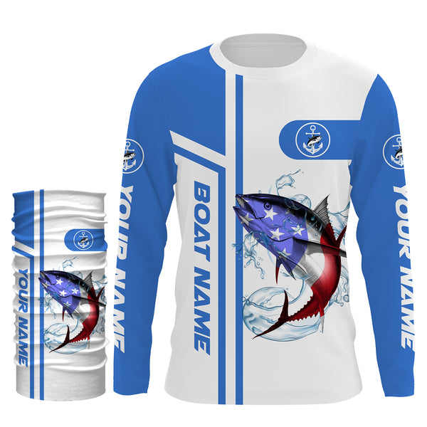 Tuna Fishing American Flag Custom Long Sleeve performance Fishing Shirts, personalized Patriotic Fishing gifts Fishing jerseys - IPHW1713